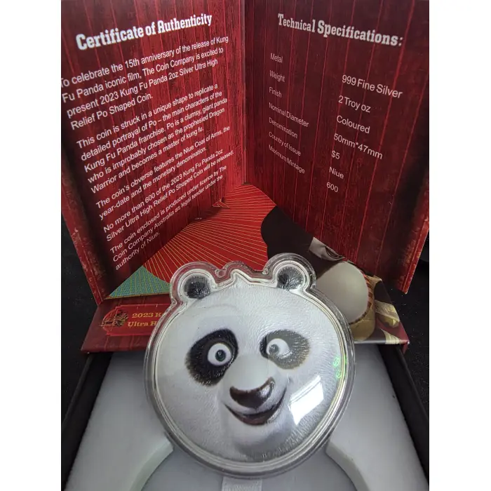 2023 Kung Fu Panda 2oz  Silver Ultra High Relief PO Shaped Coin 600 worldwide