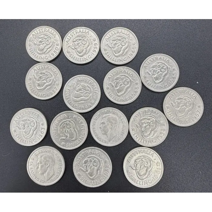 20X mixed date 50% silver shillings- good mix of dates including 1946 dot