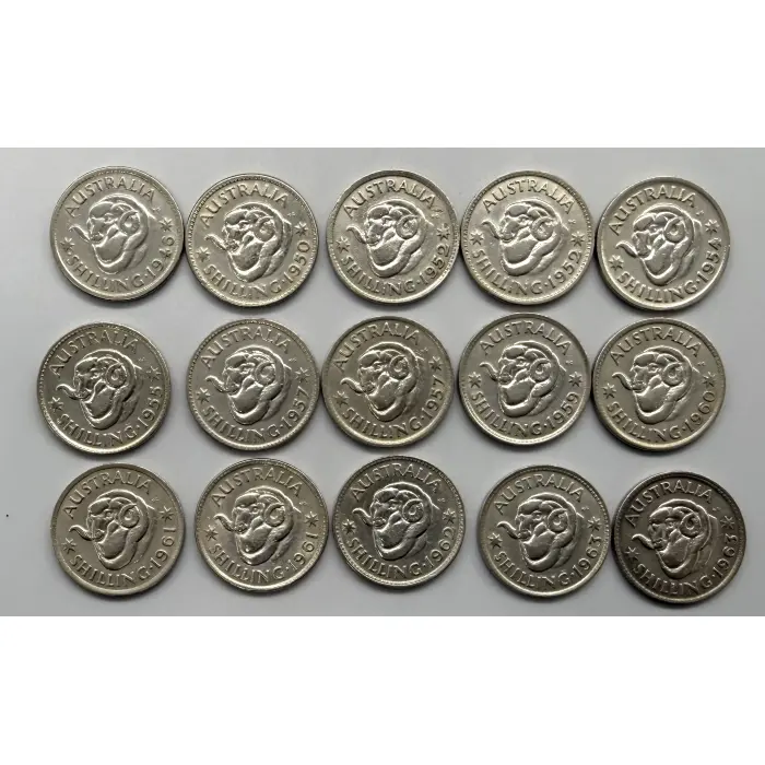 20X mixed date 50% silver shillings- good mix of dates including 1946 dot