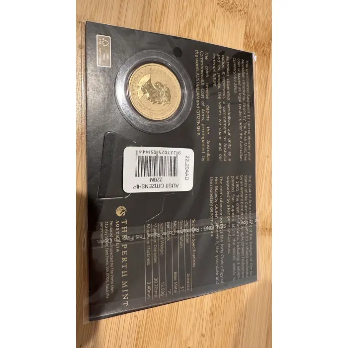 2022 Australian Citizenship Uncirculated Perth Mint Coin on unopened card
