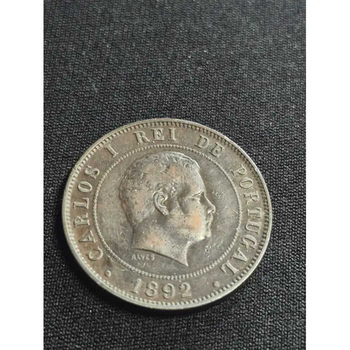 Antique 1892 Portugal 20 Reis Coin – King Carlos I – Bronze Numismatic Collectib