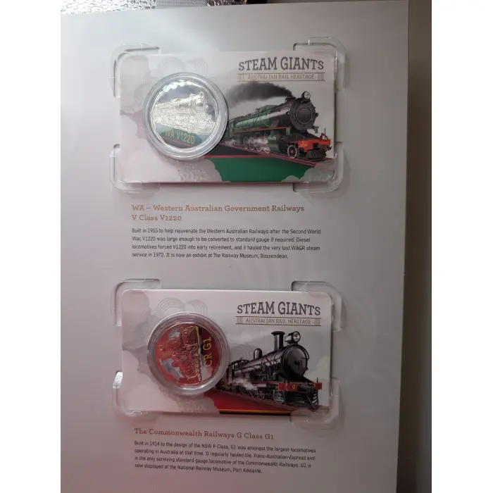 2025 50c Steam Giants - Complete Set of 7x 50c Collector Cards in Folder