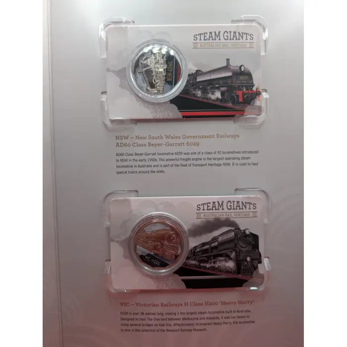 2025 50c Steam Giants - Complete Set of 7x 50c Collector Cards in Folder