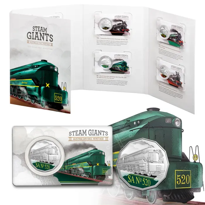 2025 50c Steam Giants - Complete Set of 7x 50c Collector Cards in Folder