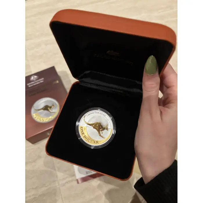 2004 Wojciech Pietranik $1 Silver Kangaroo and selective gold plating 