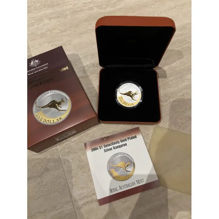 2004 Wojciech Pietranik $1 Silver Kangaroo and selective gold plating 