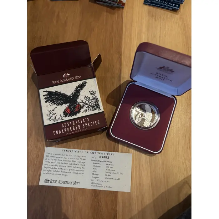 1997 $10  1oz Silver Proof Coin - Australia's Endangered Species Cockatoo 