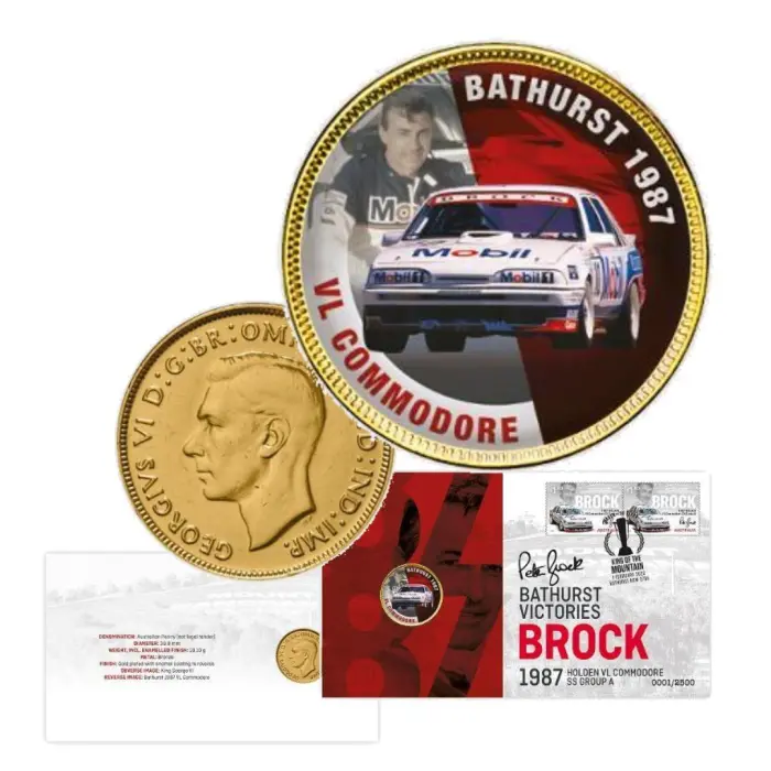 2022 PETER BROCK & HOLDEN 1987 VL COMMODORE STAMP & MEDALLION COVER