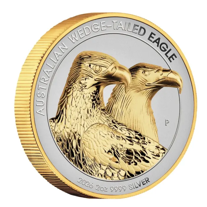 2026 $2 Wedge Tail Eagle Reverse Proof Ultra High Relief Gilded 2oz silver coin