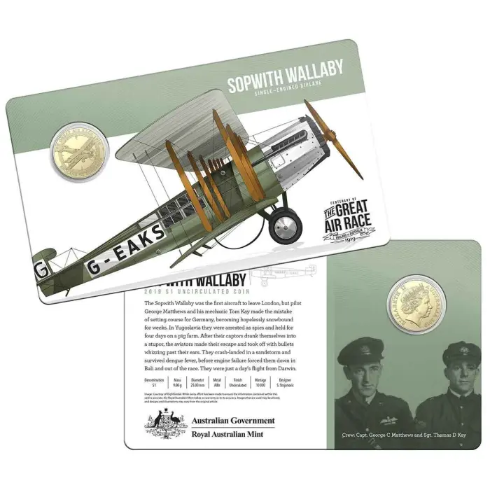 2019 $1 Centenary of the Great Air Race Coin Collection 8 Coin Set with Tin