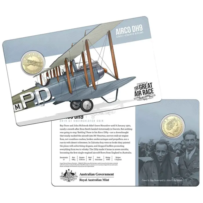 2019 $1 Centenary of the Great Air Race Coin Collection 8 Coin Set with Tin