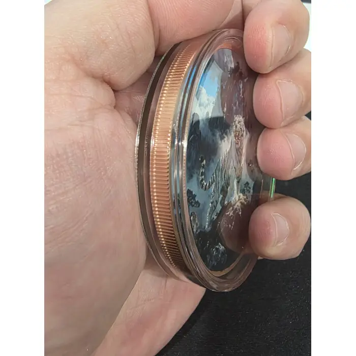 5oz 999 fine copper high relief colourised "flaming white tiger"