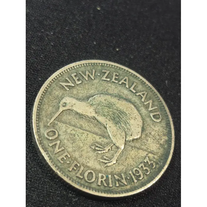 1933 New Zealand One Florin Silver Coin (First year of issue)