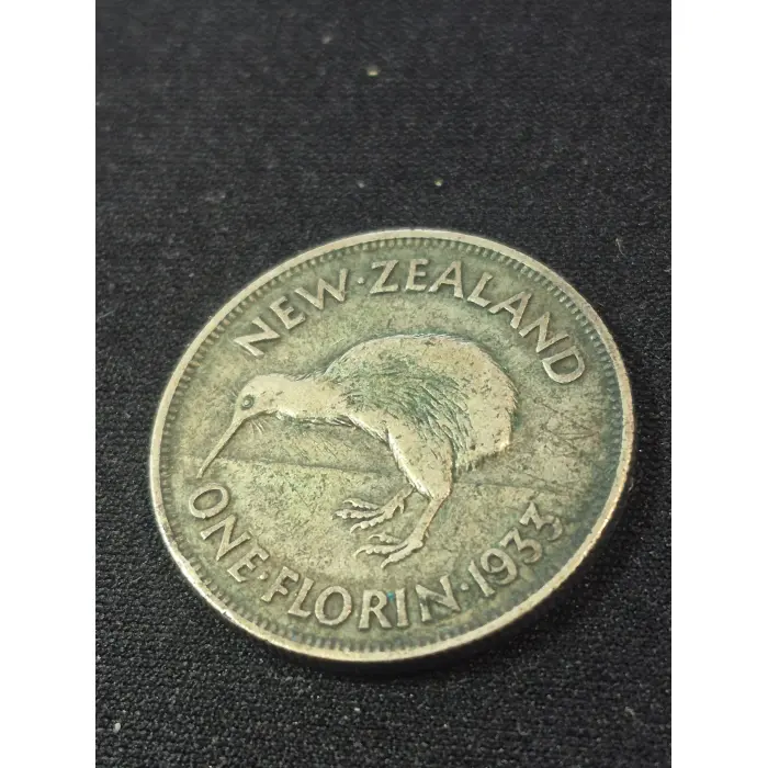 1933 New Zealand One Florin Silver Coin (First year of issue)