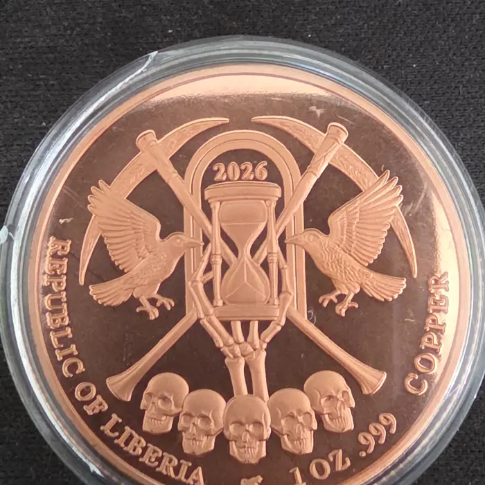 1oz 999 copper colorised round "GRIM REAPER" Republic of Liberia