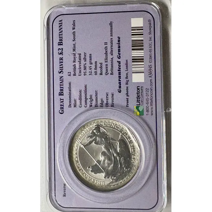 2000 UK  2 Pounds Britannia 1 oz Fine Silver BU Coin QEII
