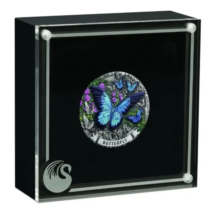 Butterfly 2026 2oz Silver Antiqued Coloured Coin
