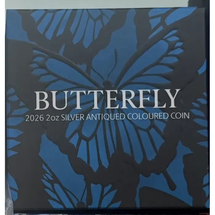 Butterfly 2026 2oz Silver Antiqued Coloured Coin