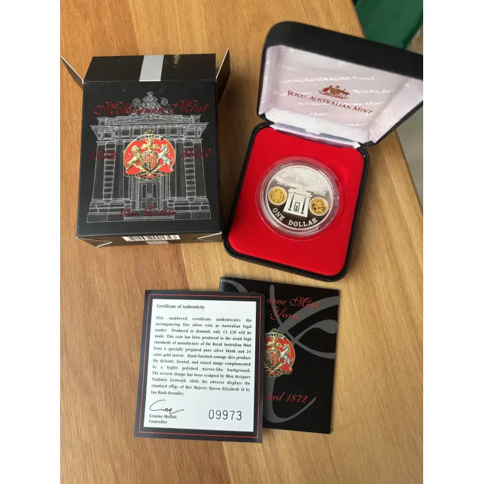 2002 Melbourne Mint $1 Silver and Gold Proof Coin 