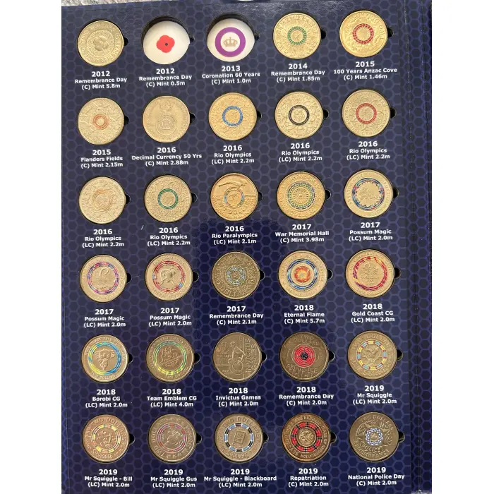 $2 coloured coins  circulated collectors folder  2012-2023
