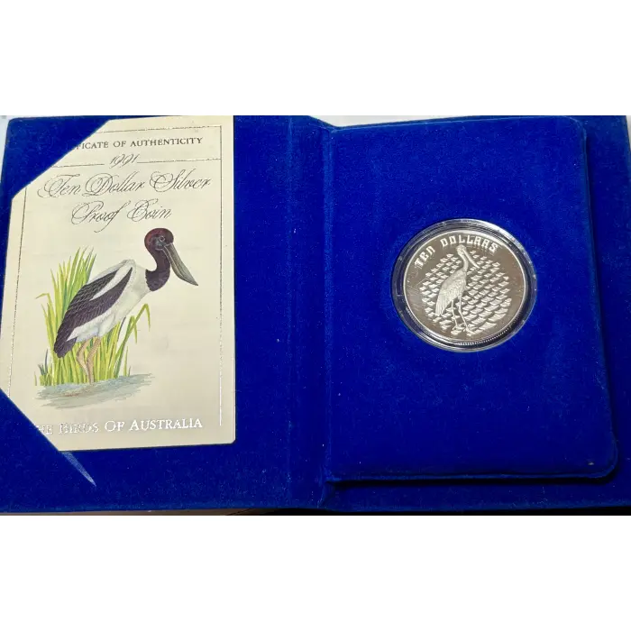 Royal Aust. Mint 1991 $10 Jabiru Birds Australia Piedfort 0.925 40 Gsilver Coin