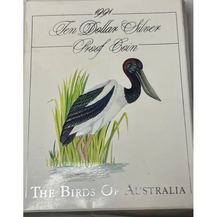 Royal Aust. Mint 1991 $10 Jabiru Birds Australia Piedfort 0.925 40 Gsilver Coin