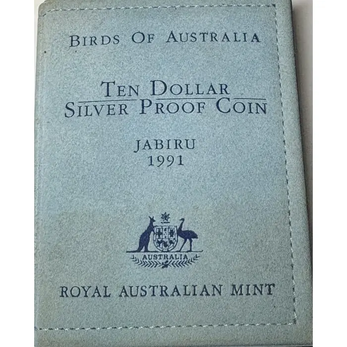 Royal Aust. Mint 1991 $10 Jabiru Birds Australia Piedfort 0.925 40 Gsilver Coin