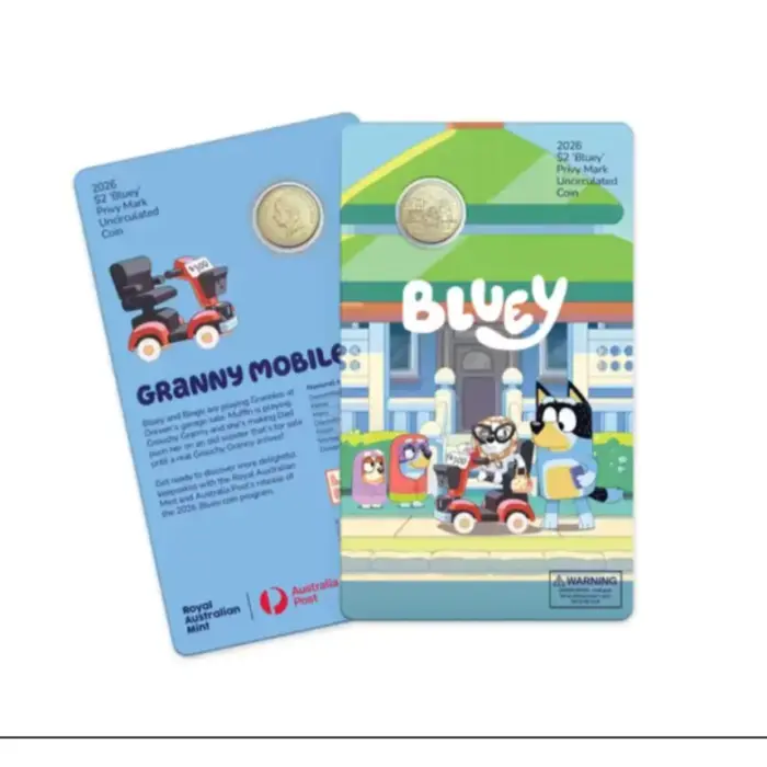 2026 $2 BLUEY CARDED COIN SET WITH PRIVY MARK - 5 CARDED COIN SET