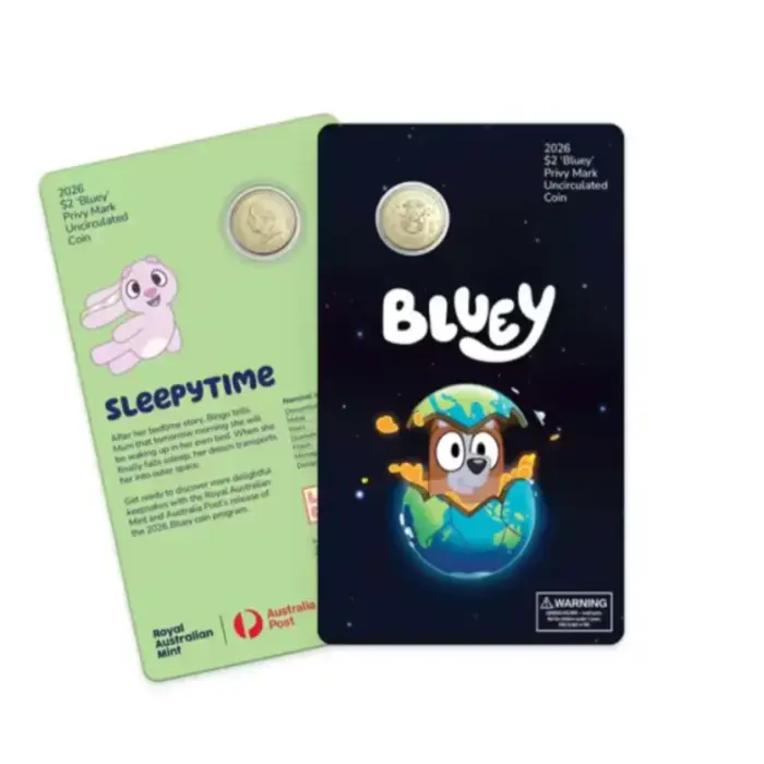 2026 $2 BLUEY CARDED COIN SET WITH PRIVY MARK - 5 CARDED COIN SET