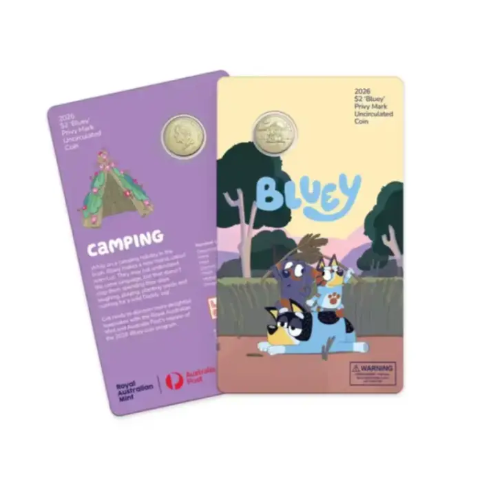 2026 $2 BLUEY CARDED COIN SET WITH PRIVY MARK - 5 CARDED COIN SET