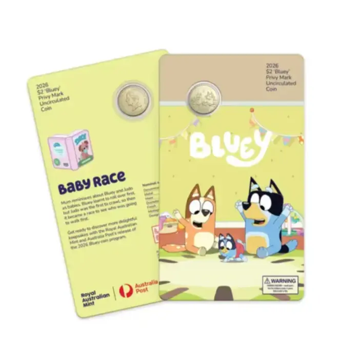 2026 $2 BLUEY CARDED COIN SET WITH PRIVY MARK - 5 CARDED COIN SET