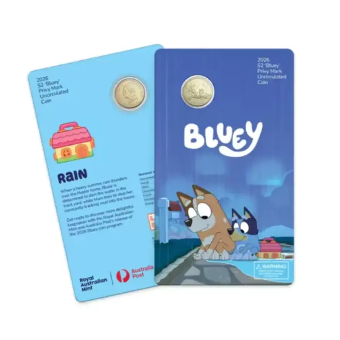 2026 $2 BLUEY CARDED COIN SET WITH PRIVY MARK - 5 CARDED COIN SET