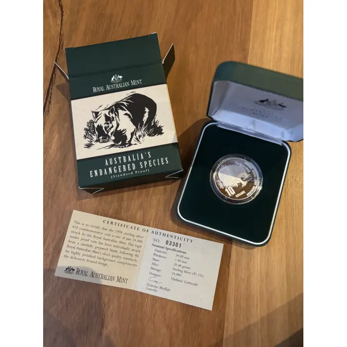 1998 Australia Endangered Species $10 Silver Coin - Standard 20g Proof