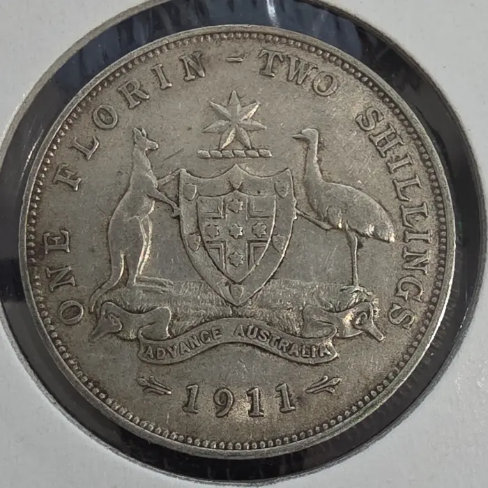 1911 Australian florin KEY DATE 950k minted only .925 silver