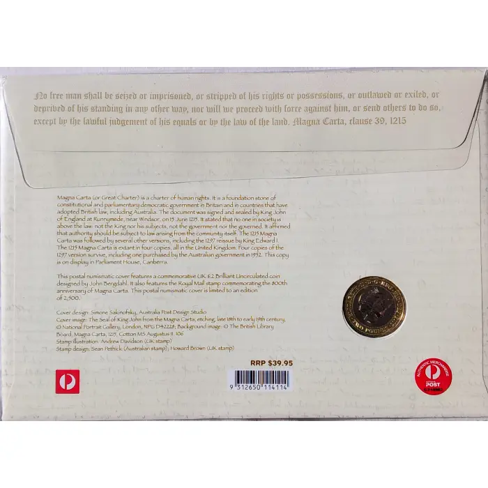 2015 £2 "800th Anniversary Of Magna Carta" Ltd FDC PNC  *2110/2500