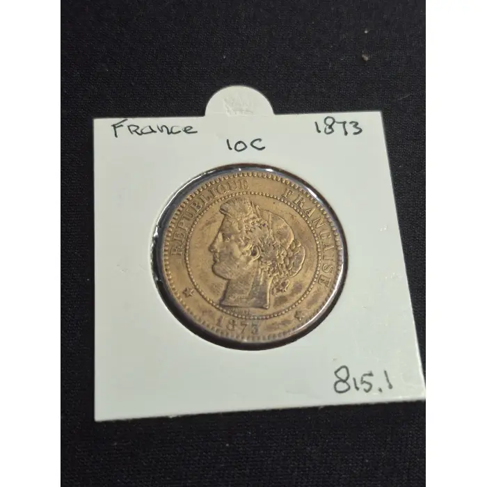 1873 France 10 Centimes Bronze Coin - French Third Republic (Ceres Type)