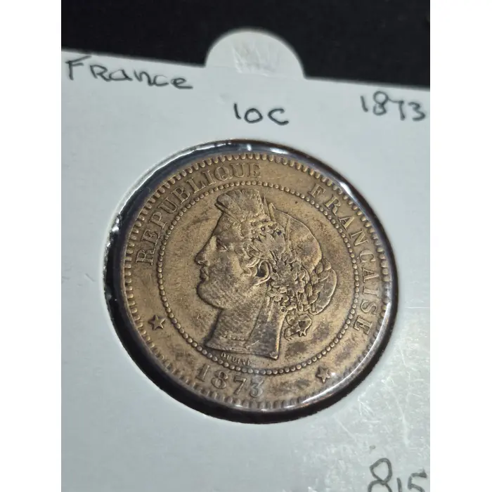 1873 France 10 Centimes Bronze Coin - French Third Republic (Ceres Type)