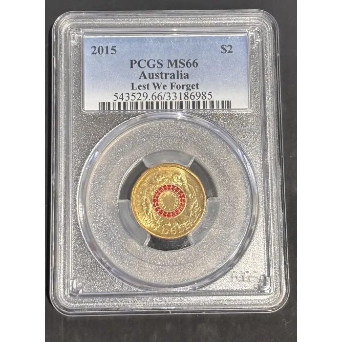 Australia 2015 Red Lest We Forget $2 Coin PCGS MS66