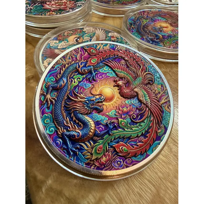 5OZ FINE COPPER GRIFFIN & PHOENIX SILVER PLATED BULLION HIGH RELIEF