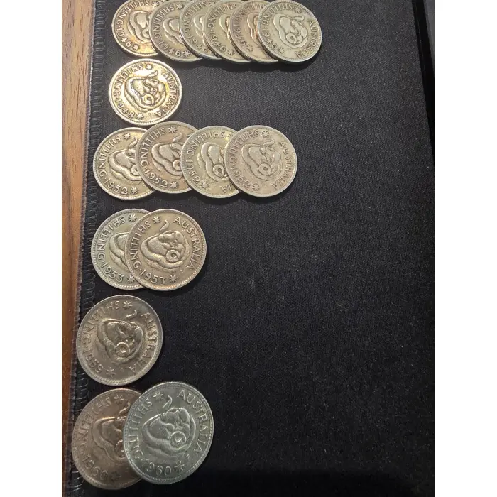 Australian Shilling 16 Coin Lot Mixed Years 1946-1960 50% Silver
