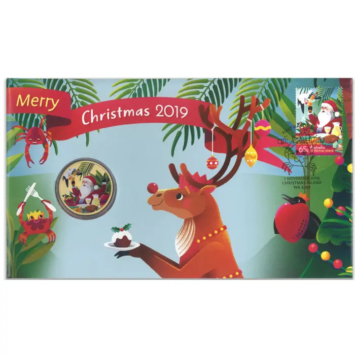2019 MERRY CHRISTMAS $1 STAMP & COIN COVER PNC