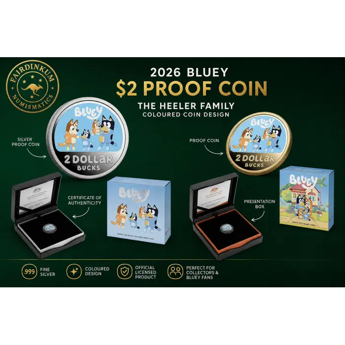 2026 Bluey Coloured Proof + Bluey Silver Proof 