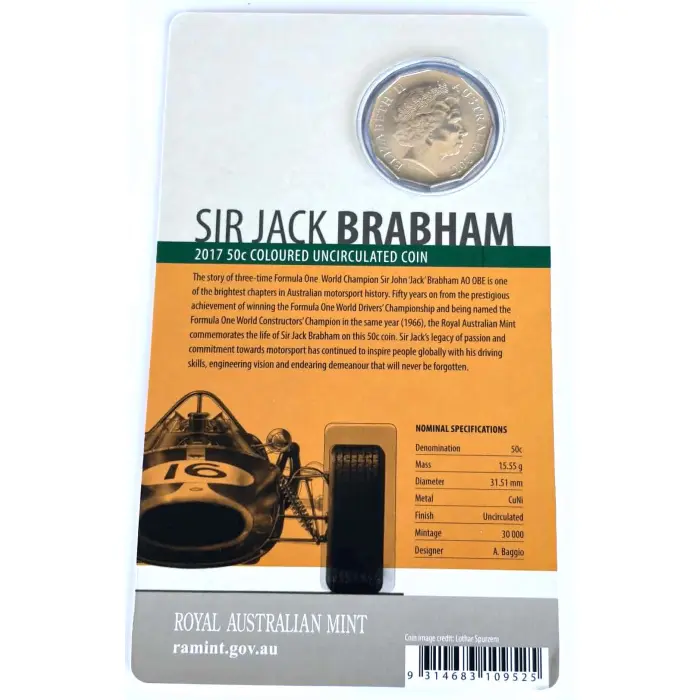 2017 50c –Sir Jack Brabham Uncirculated RAM Card