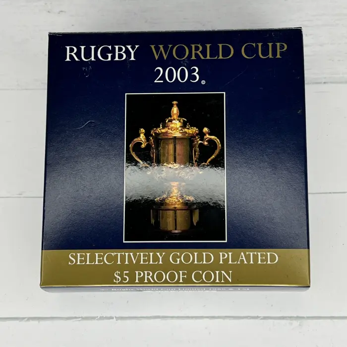 2003 Rugby World Cup $5 Fine Silver Proof Coin