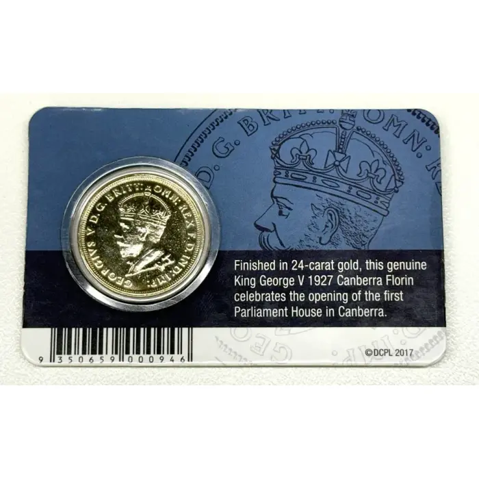 1927 Australia Florin 'Finished in 24k Gold' - Australia Pre Decimal Gold Plated