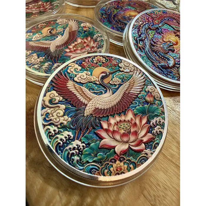 5OZ FINE COPPER CRANE SILVER PLATED BULLION HIGH RELIEF