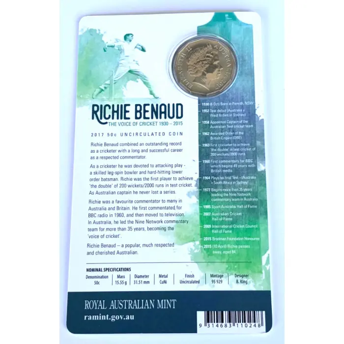 2017 50c –Richie Benaud Uncirculated RAM Card