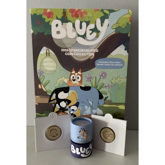 2026 $2 BLUEY FOLDER + UNOPENED TUBE + 2 UNC TILL COINS 
