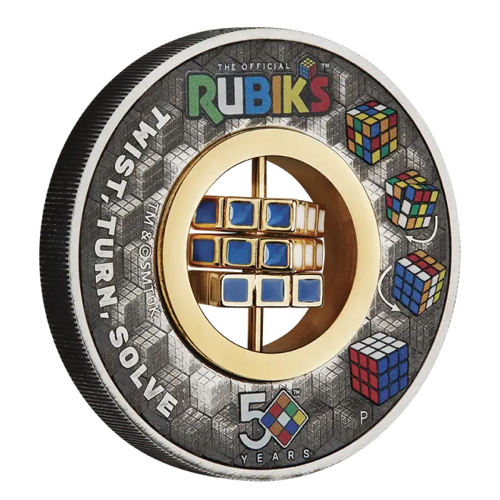 2024 Rubix Cube 50th Anniversary 2oz Silver Antiqued Coloured Coin