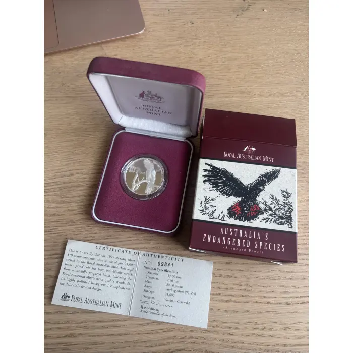 1997 $10  Silver Proof Coin - Australia's Endangered Species Cockatoo 
